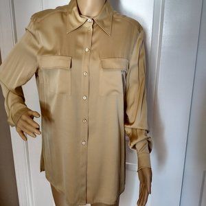 Mondi 100% silk tan long sleeve blouse XL